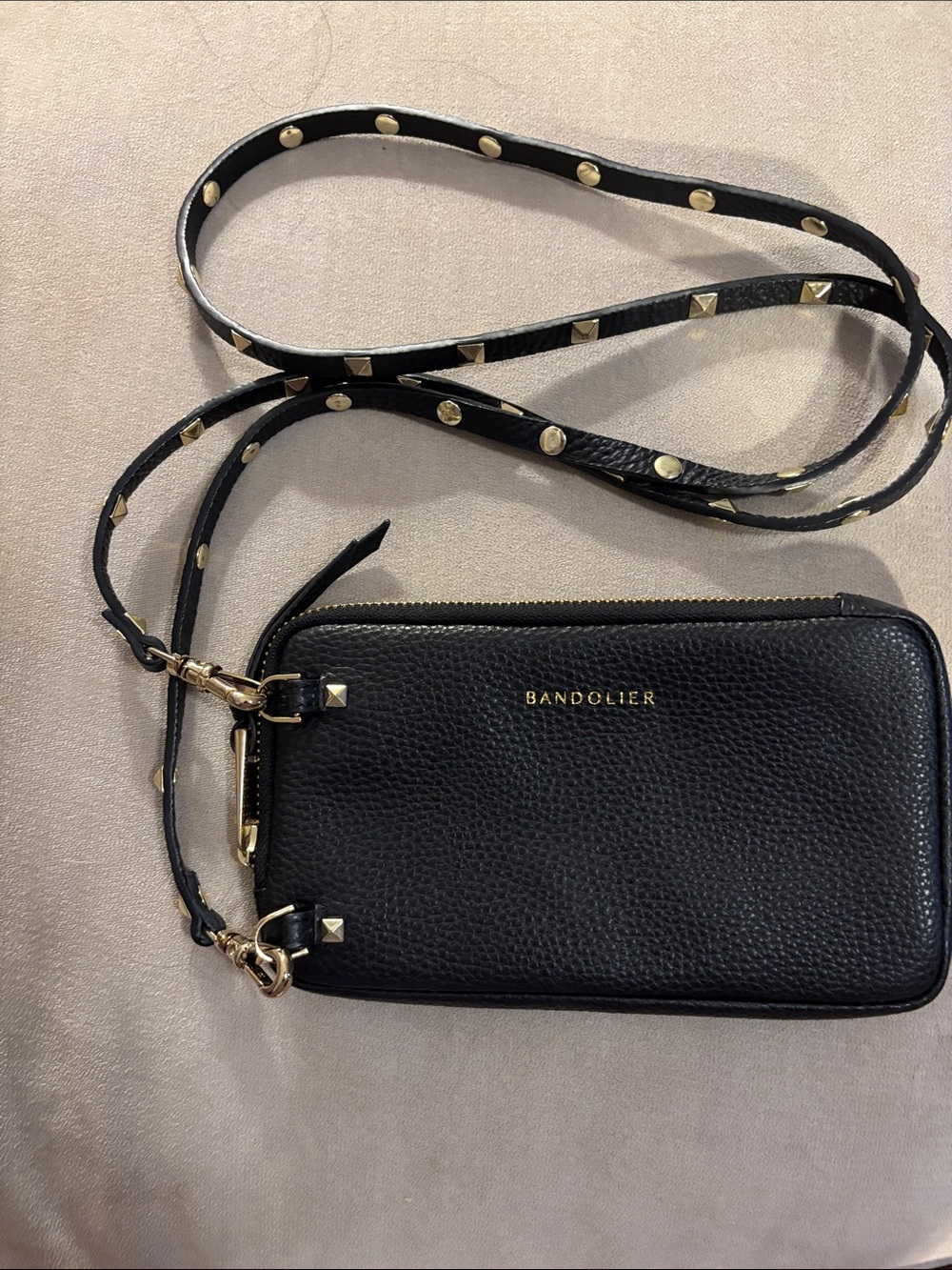 Bandolier Black Expanded Leather Pouch with Sarah Crossbody Strap